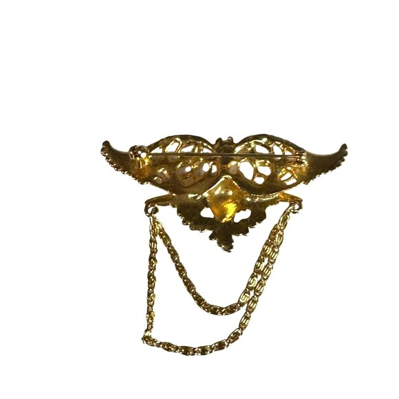 Vintage Angel Cherub Wings Brooch Gold-Tone Double Chains 3" x 3" - Picture 8 of 8